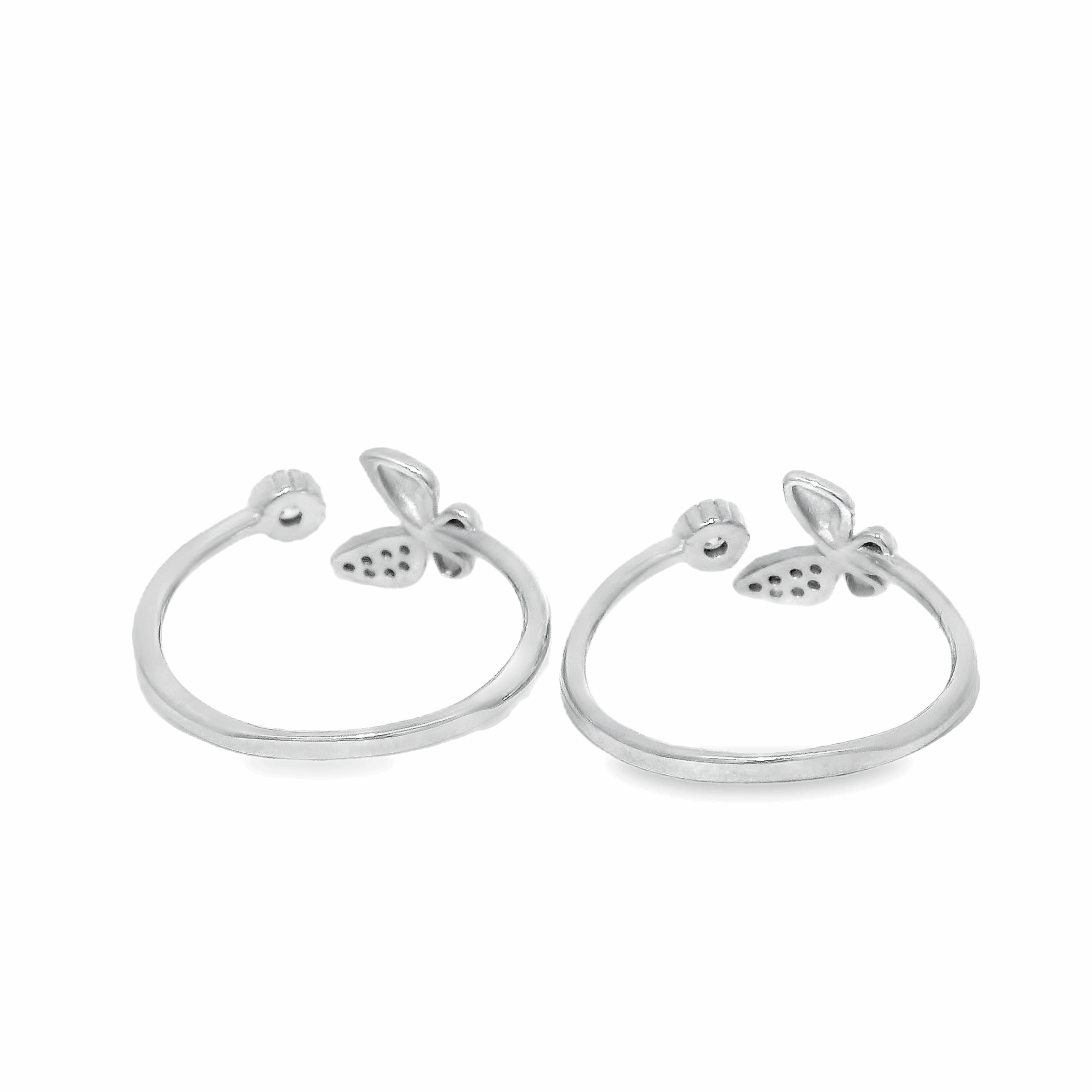 Butterfly accents silver toe rings - Silvenca