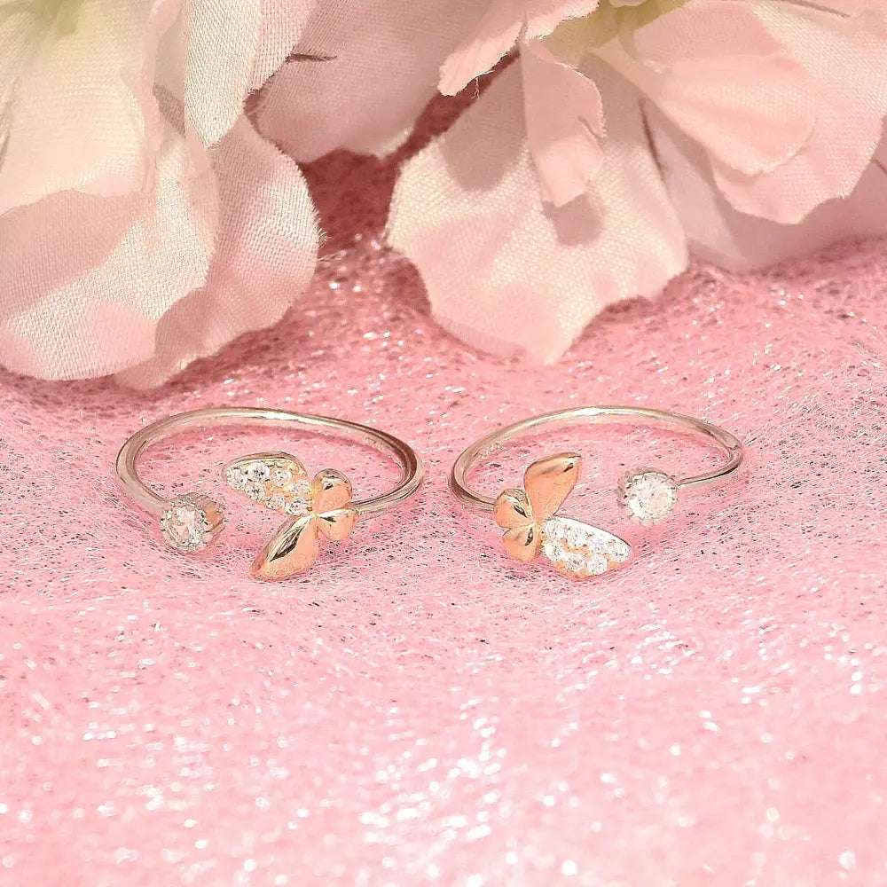 Butterfly accents silver toe rings - Silvenca