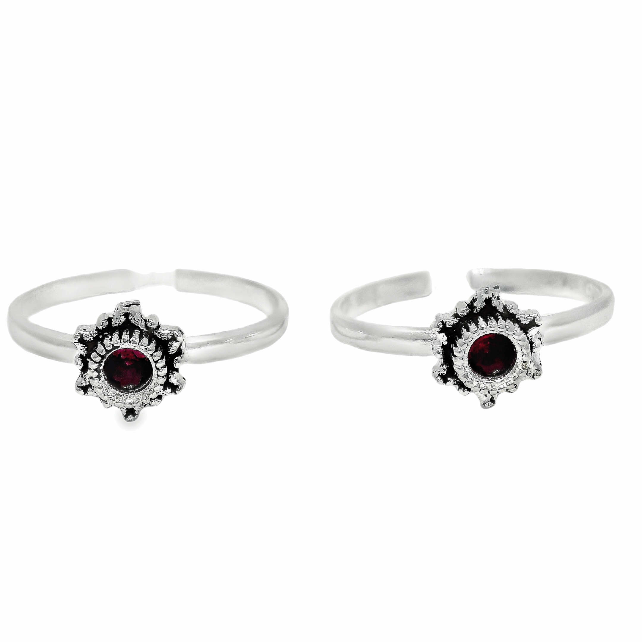 Captivating pink gemstone silver toe rings - Silvenca