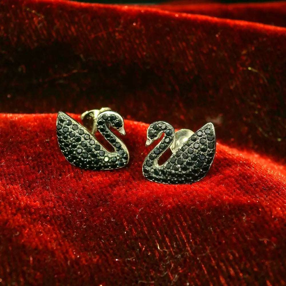 Elegant Black Swan Earrings - Silvenca