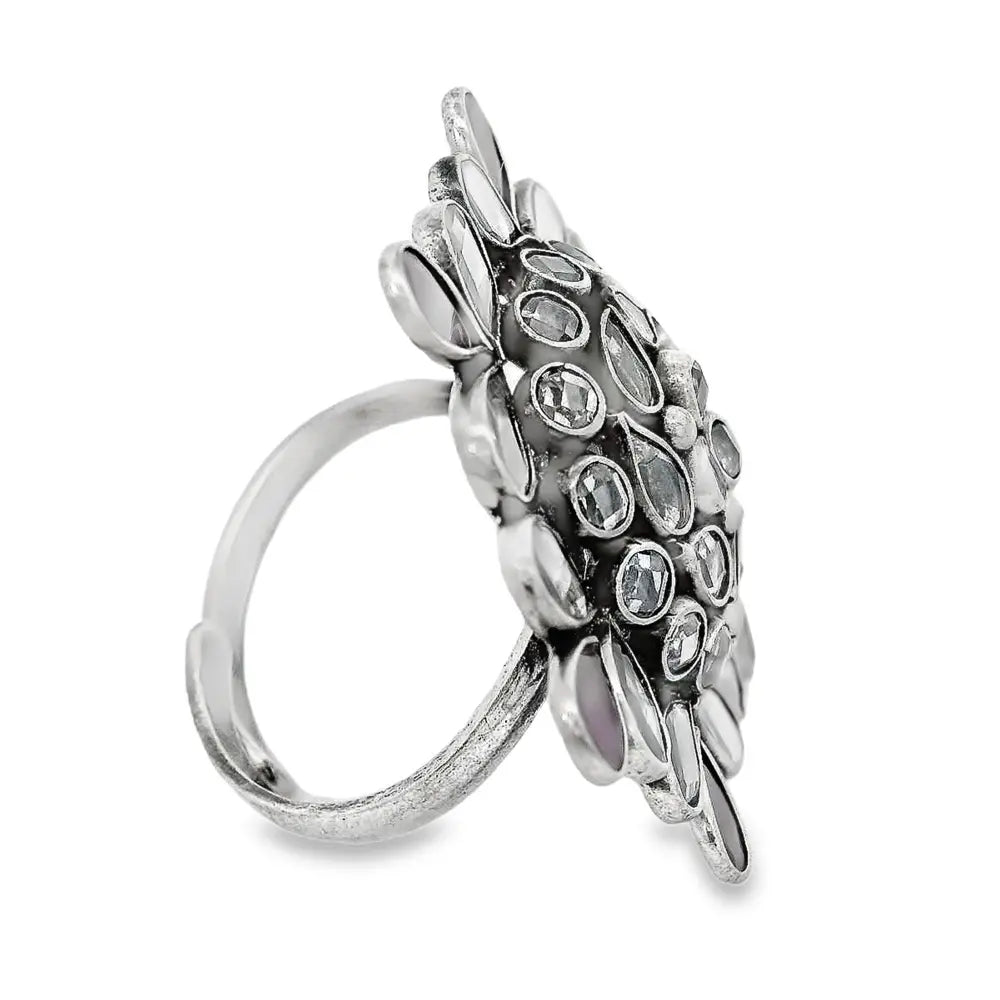 Elegant Floral 92.5 Pure Silver Light Weight Ring for Women - Silvenca