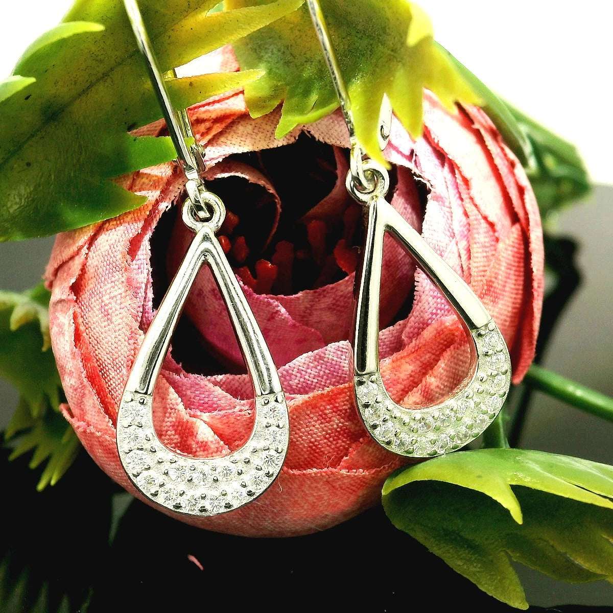 Elegant Silver hoop Drop Earrings - Silvenca