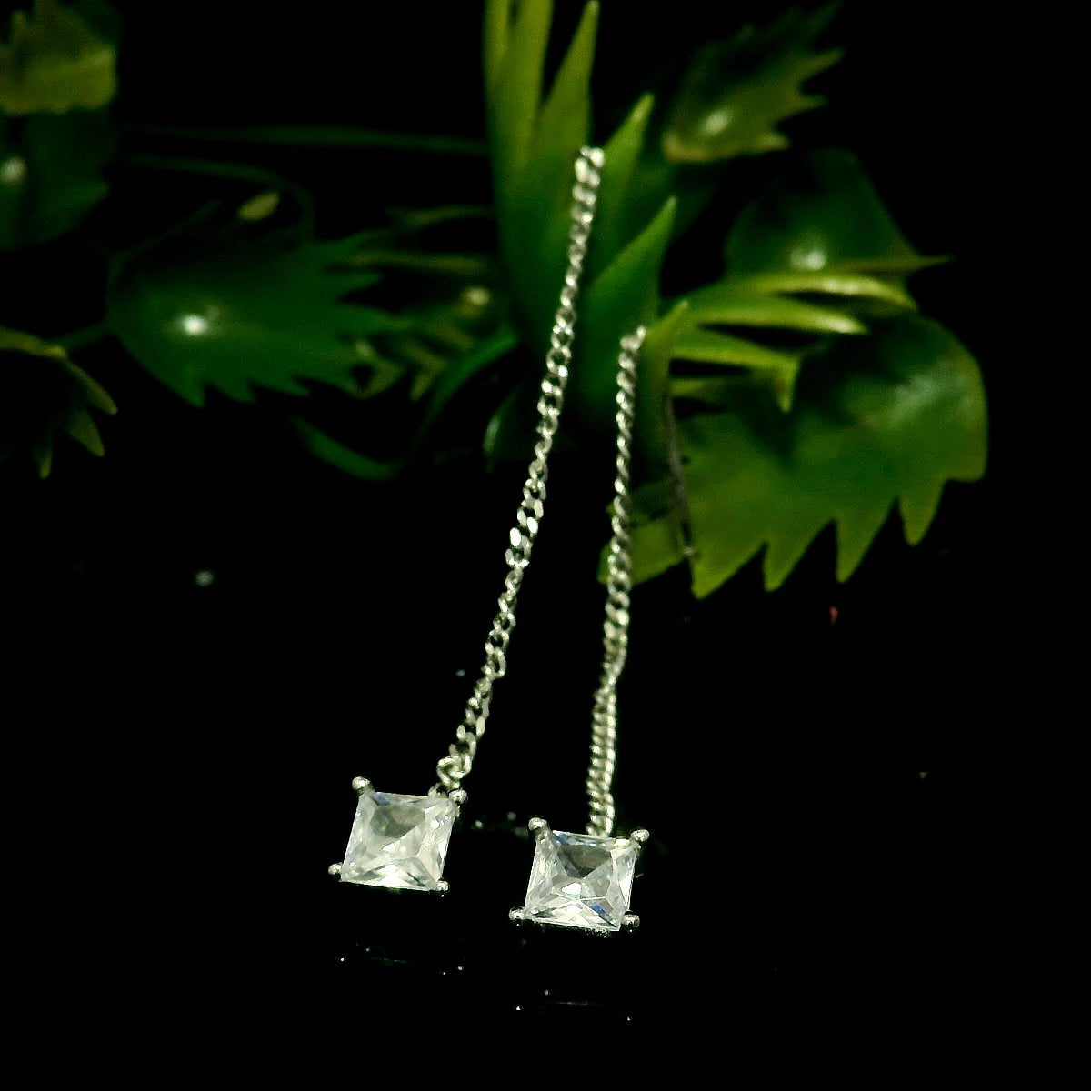 Elegant Silver square Drop Earrings - Silvenca