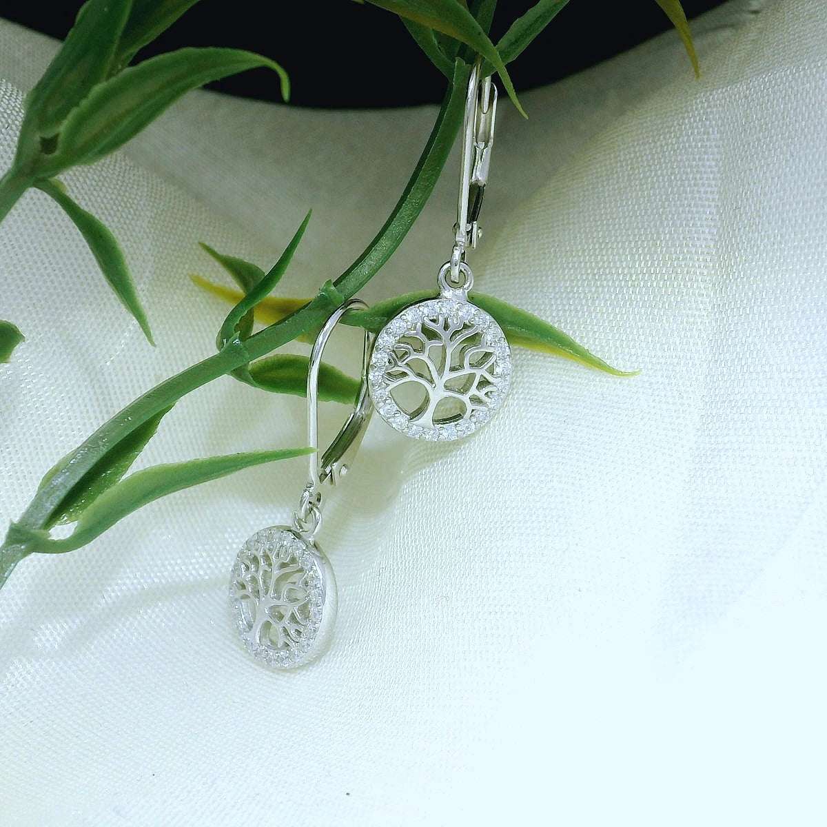 Elegant Tree of Life Hoop Earrings - Silvenca