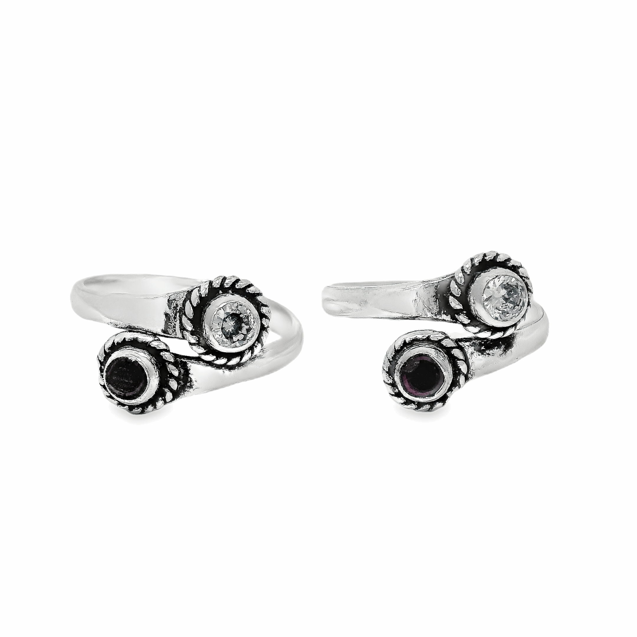 Eye-catching gemstones silver toe rings - Silvenca
