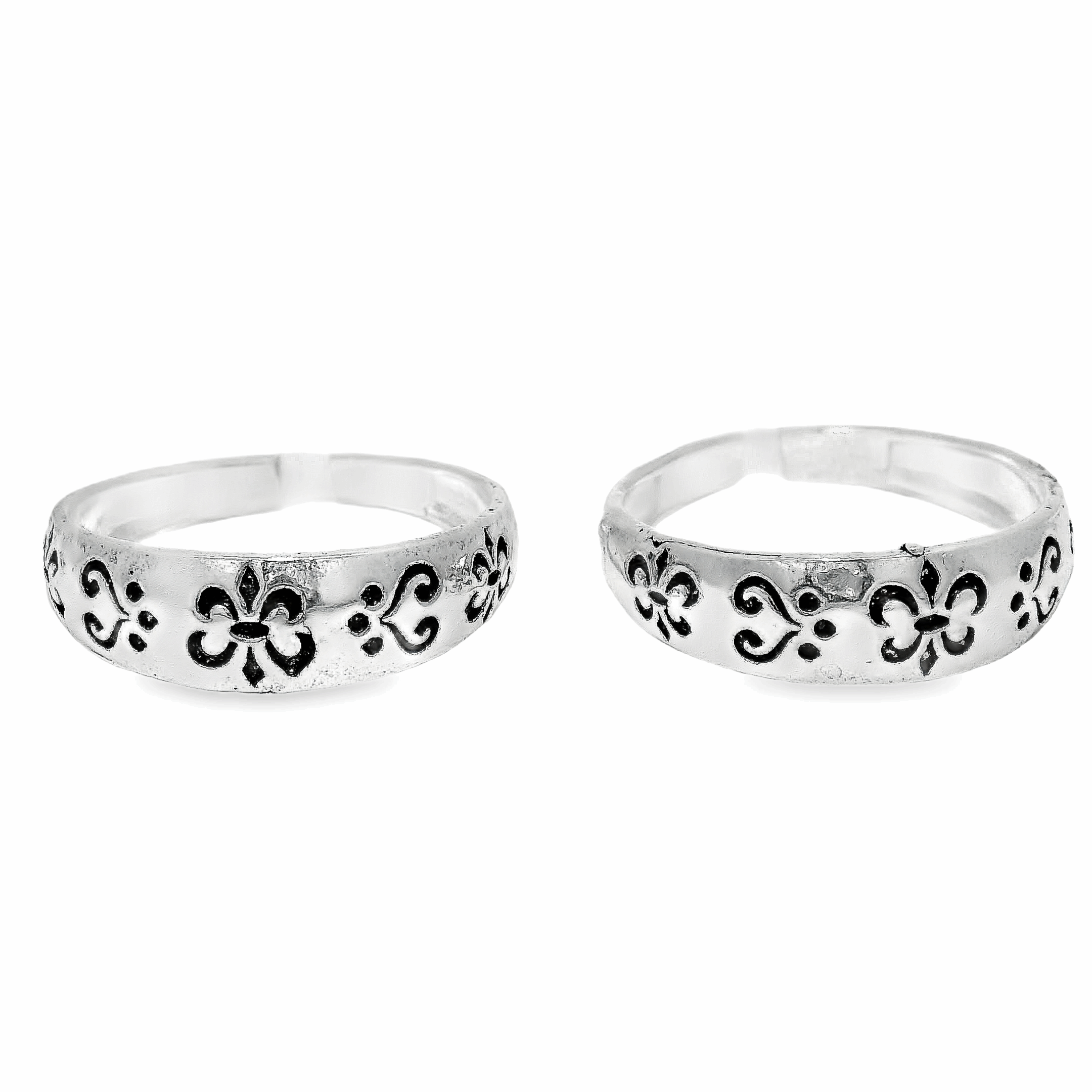 Floral design silver toe rings - Silvenca