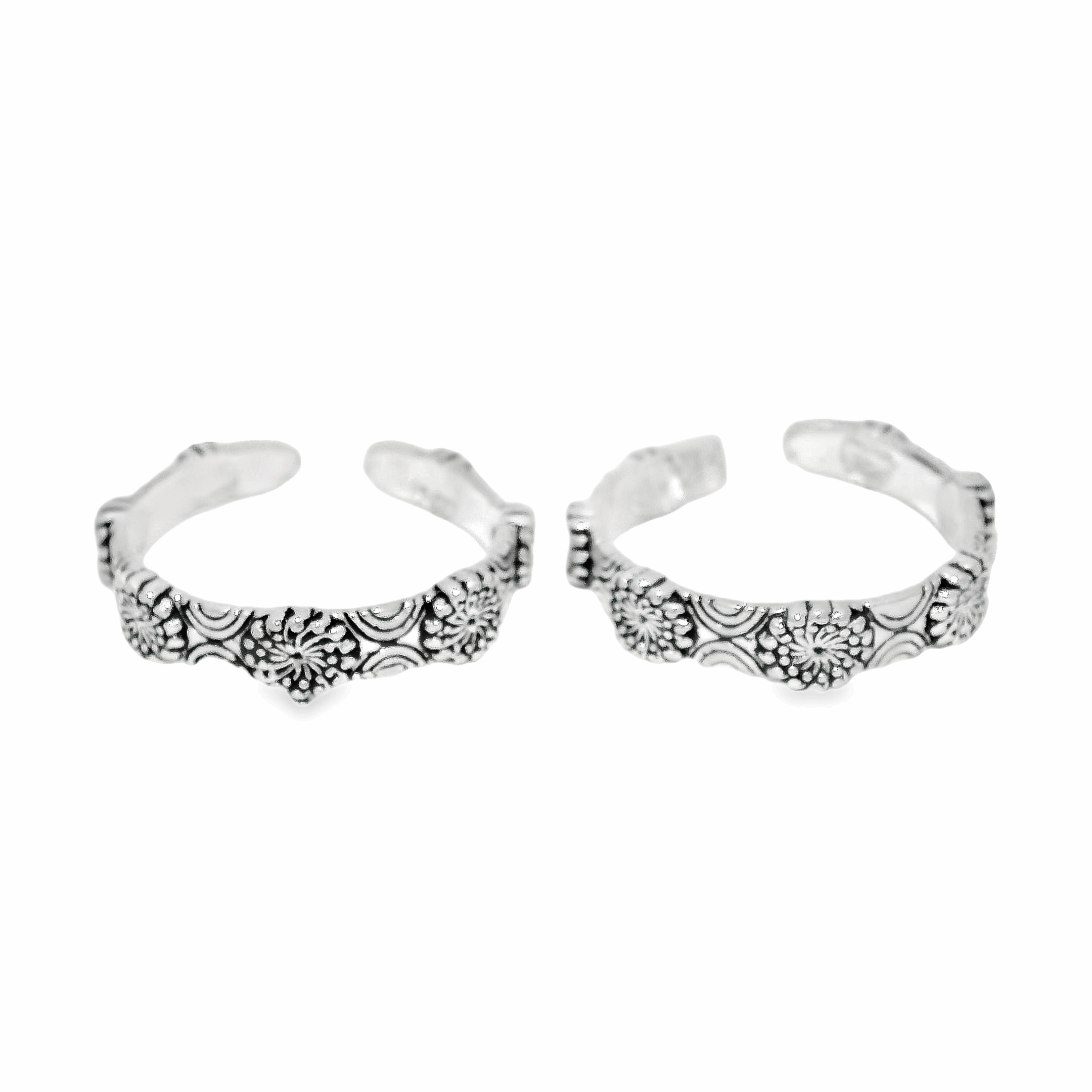 Floral motifs silver toe rings - Silvenca