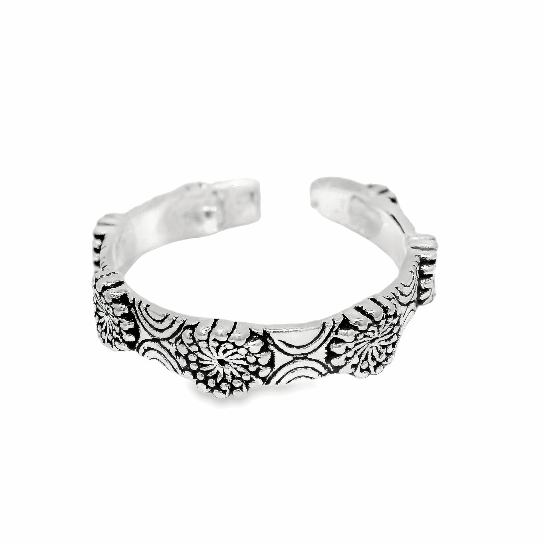 Floral motifs silver toe rings - Silvenca