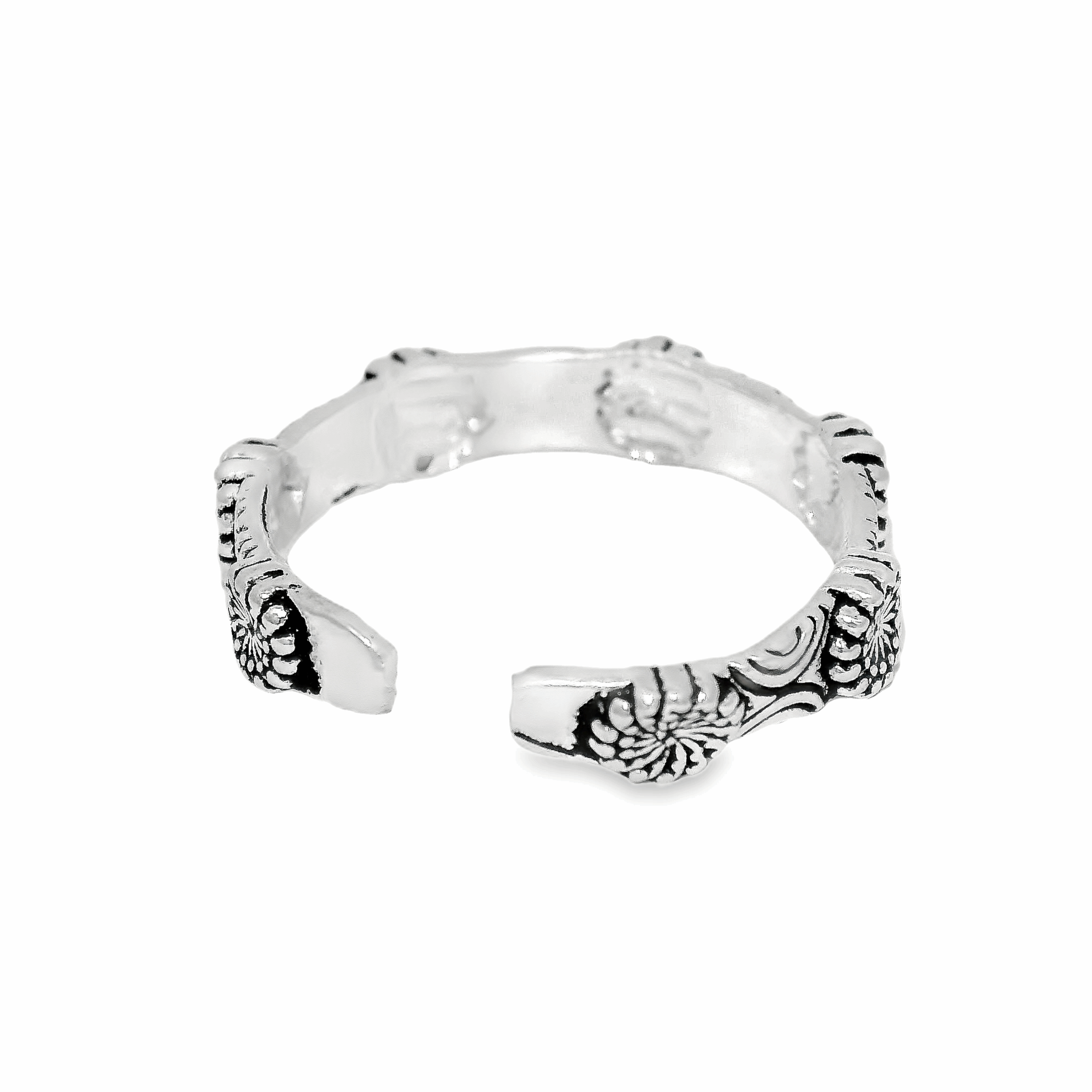 Floral motifs silver toe rings - Silvenca