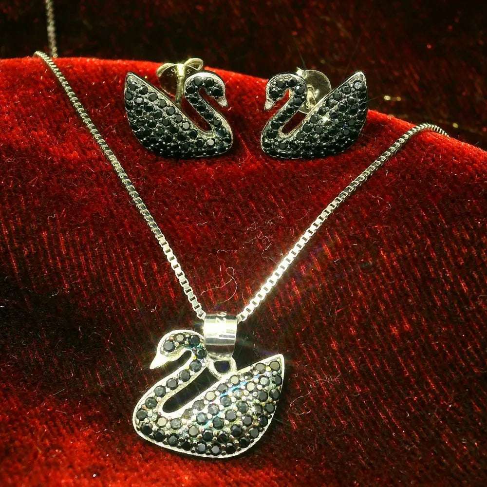 Elegant Black Swan Jewelry Set - Silvenca