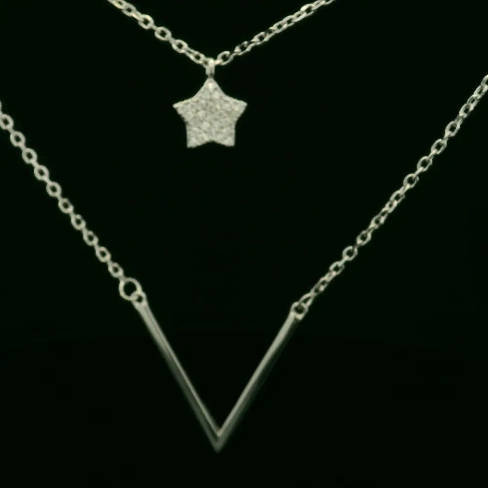 Elegant Silver Star double layer Necklace - Silvenca