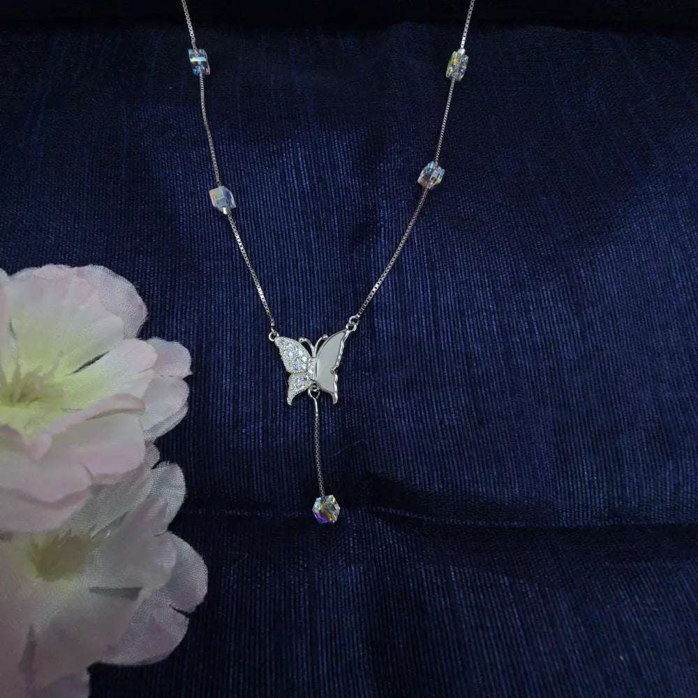 Silver Butterfly Necklace set with studed stons - Silvenca