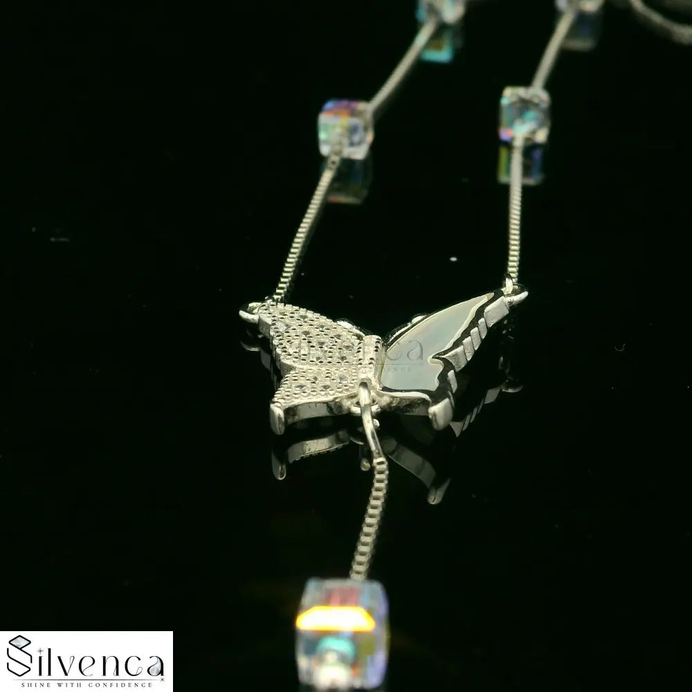 Silver Butterfly Necklace set with studed stons - Silvenca