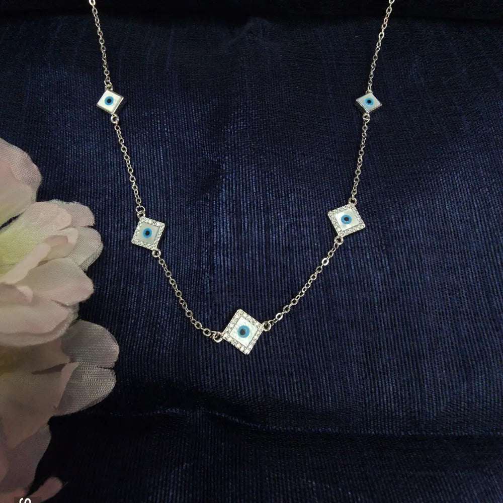 Silver Evil Eye 'Square Amulet Eye' Necklace - Silvenca