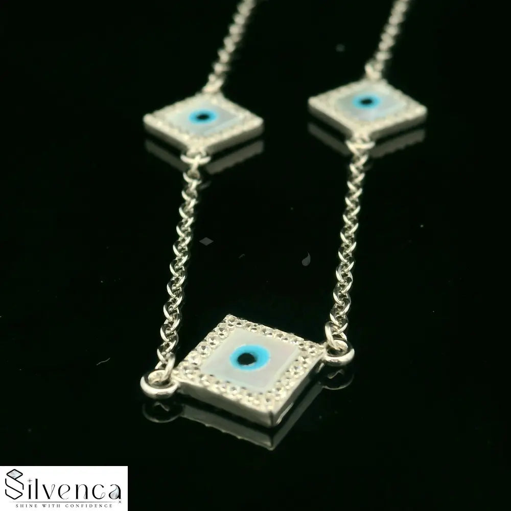 Silver Evil Eye 'Square Amulet Eye' Necklace - Silvenca