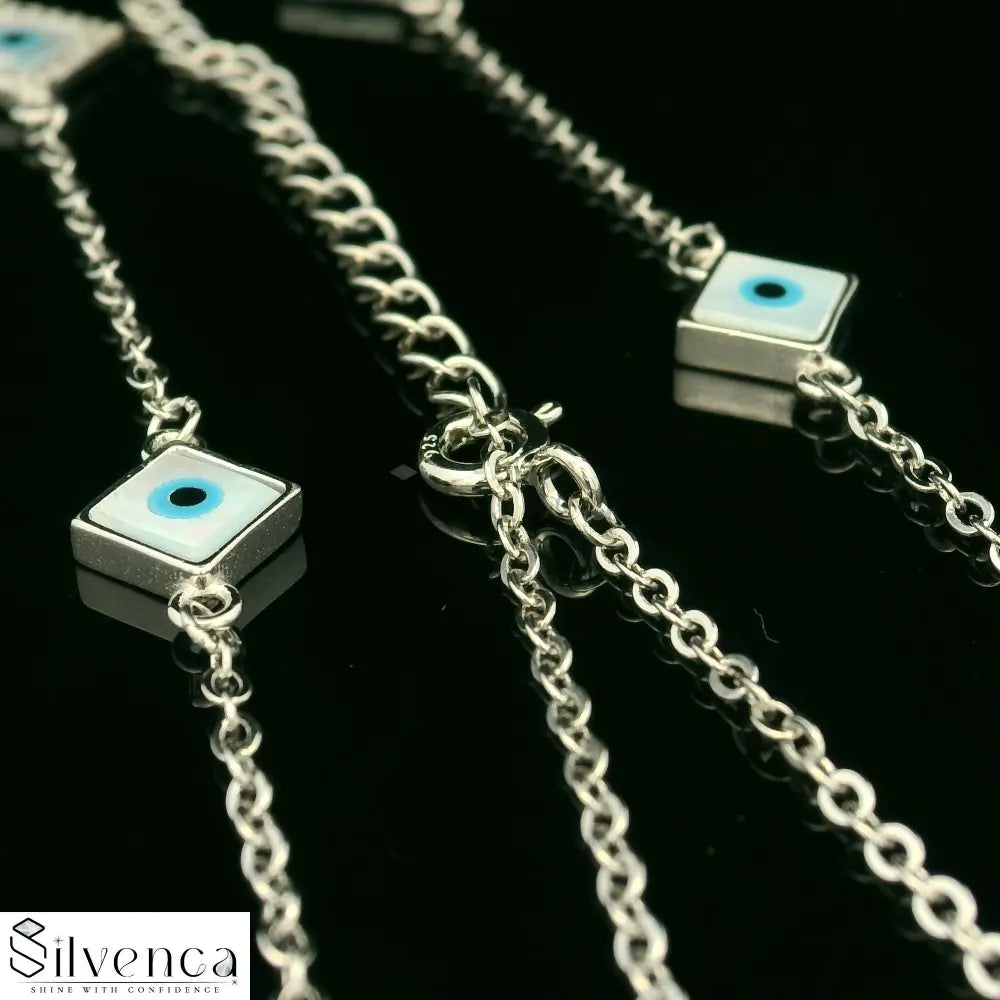 Silver Evil Eye 'Square Amulet Eye' Necklace - Silvenca
