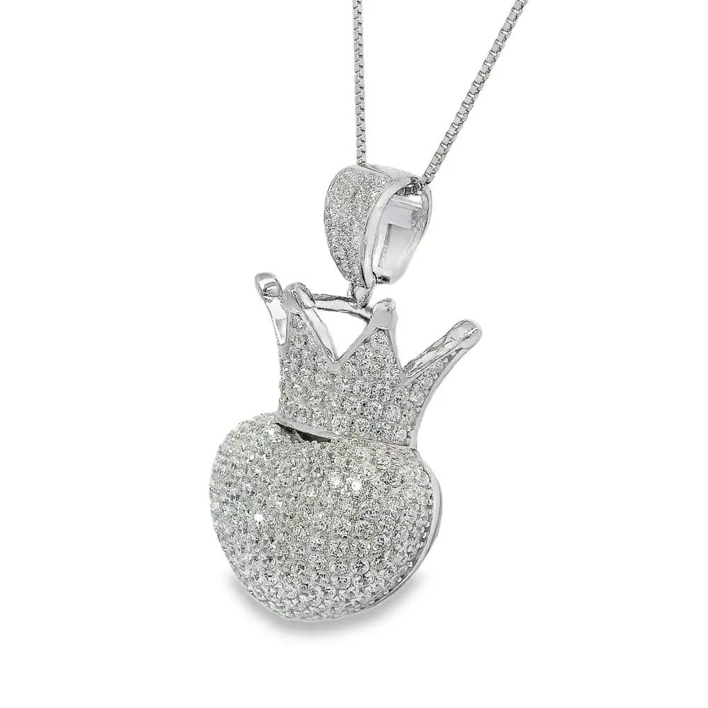 Sparkling Crown Heart Pendant - Silvenca