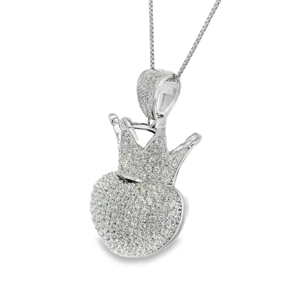 Sparkling Crown Heart Pendant - Silvenca