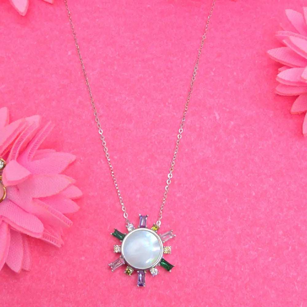 Rainbow Crystal Sterling Silver Chain Pendant Necklace Set - Silvenca