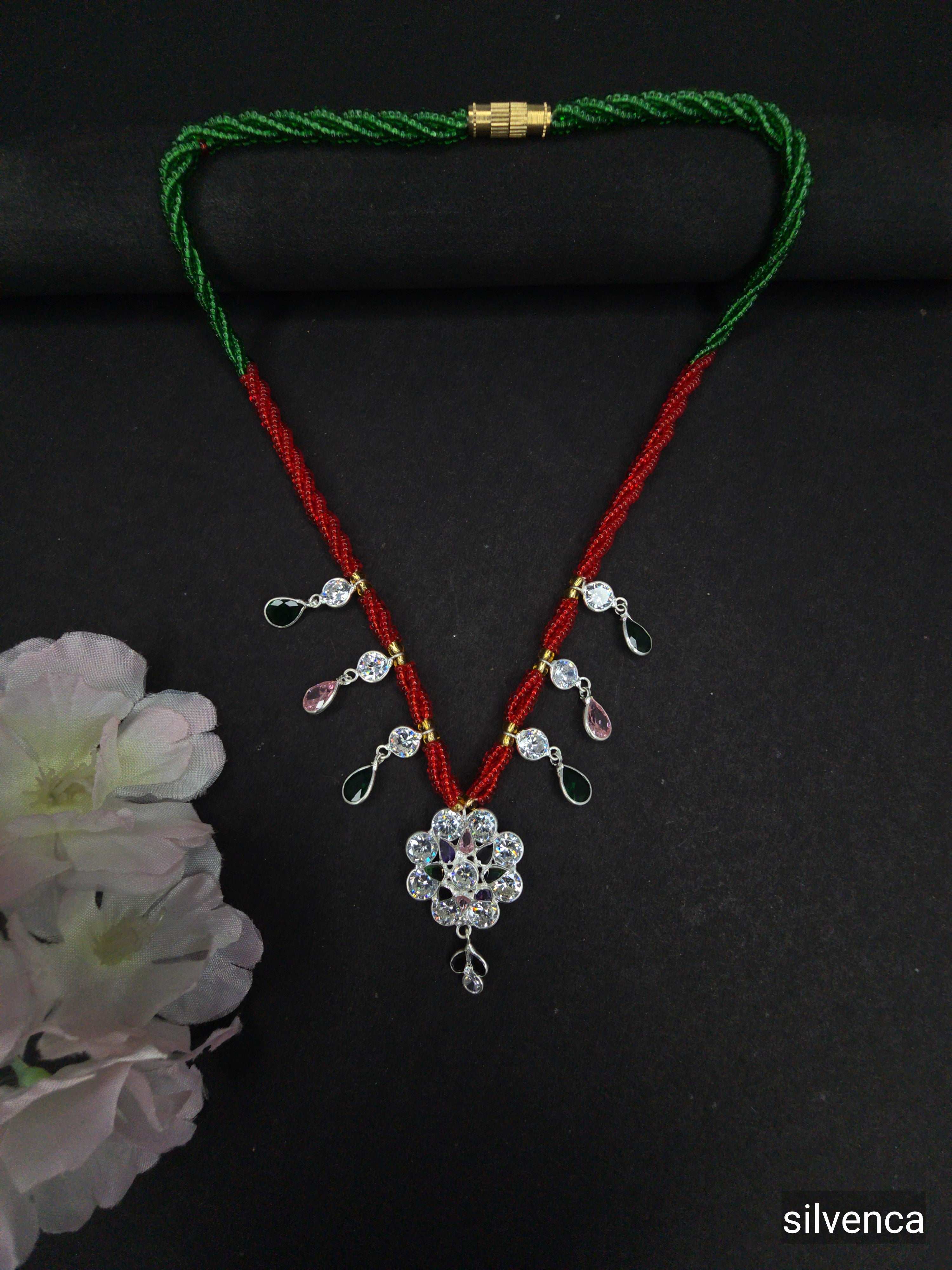 Rajasthani handmade BEADED PURE SILVER NECKLACE - Silvenca