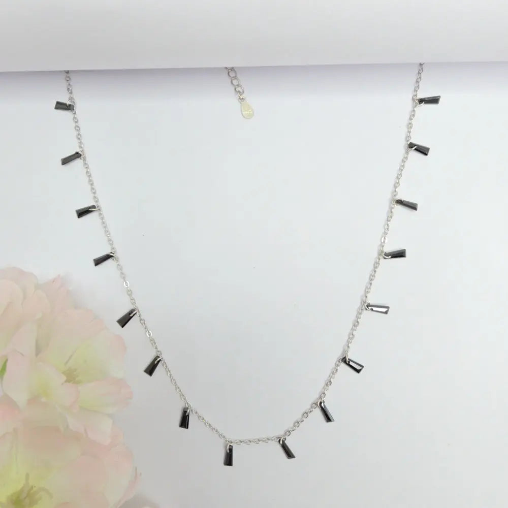 Rhodium-Plated Necklace Set with Pastel black Stone - Silvenca