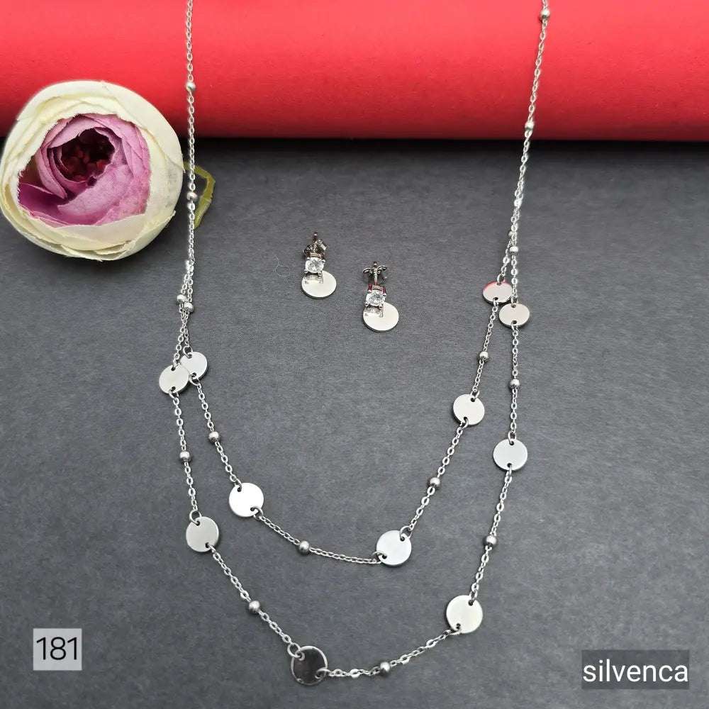 Silver Button Necklace Set - Silvenca