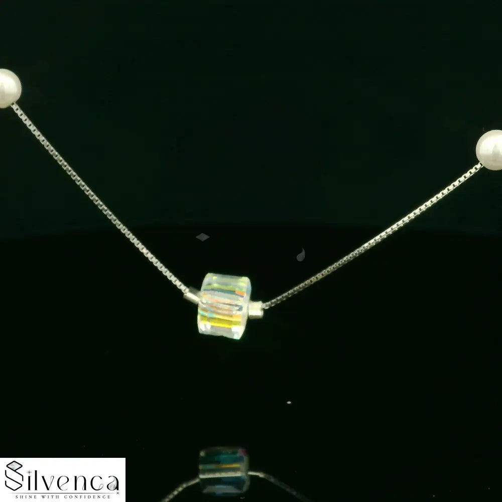 Silver Pearl & Stone Beaded Chain Style Necklace - Silvenca