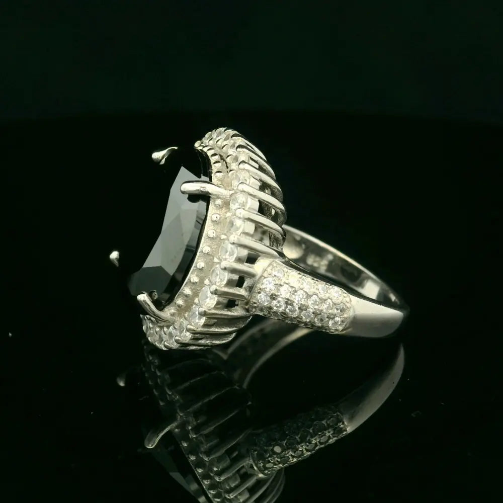 Stunning Black Gemstone 925 Pure Silver Ring for Women - Silvenca
