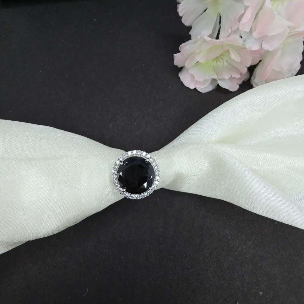 Stunning Black Gemstone 925 Pure Silver Ring for Women - Silvenca