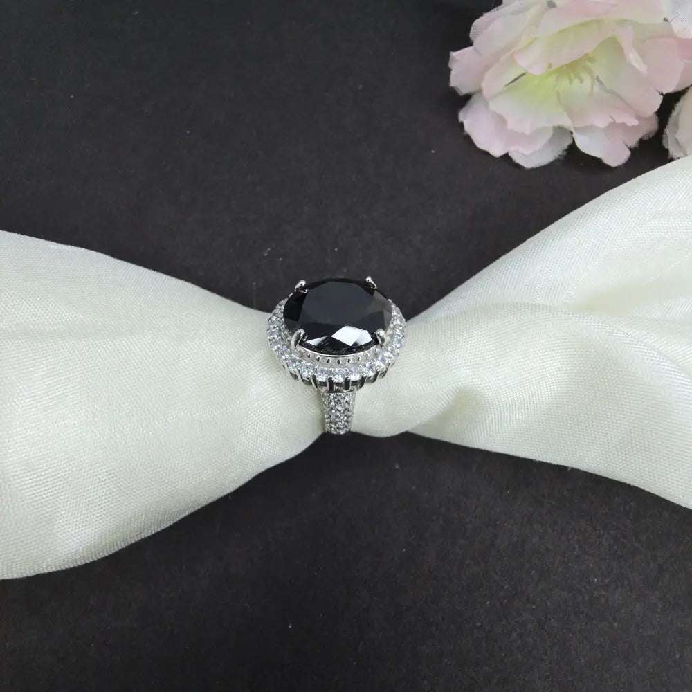 Stunning Black Gemstone 925 Pure Silver Ring for Women - Silvenca